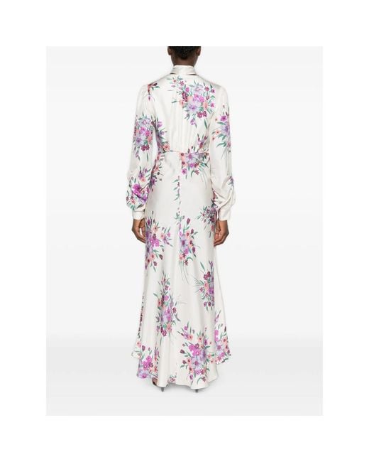 Raquel Diniz White Valerie Floral-Print Tie-Neck Maxi Dress
