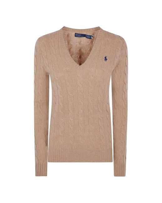 Ralph Lauren Natural Cable-Knit V-Neck Sweater