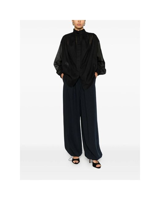 ANDAMANE Black Rania Gathered Semi-Sheer Blouse
