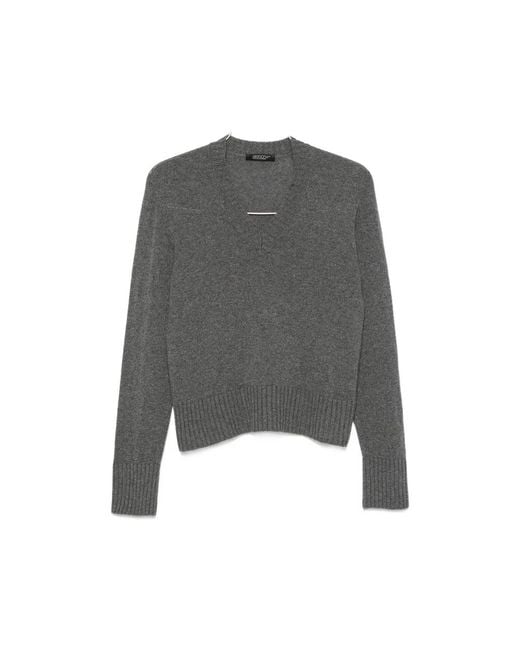 Aragona Gray V-Neck Ribbed-Trim Sweater