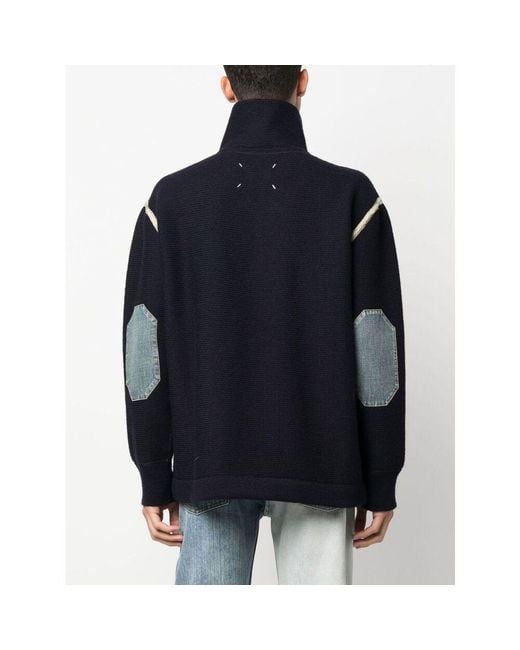 Maison Margiela Blue Elbow-Patch Sweater for men