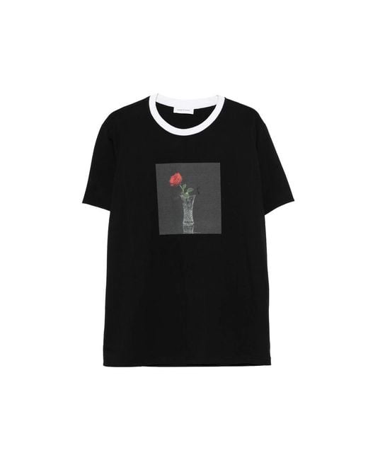 Ernest W. Baker Black Round-Nek Rose-Print T-Shirt for men