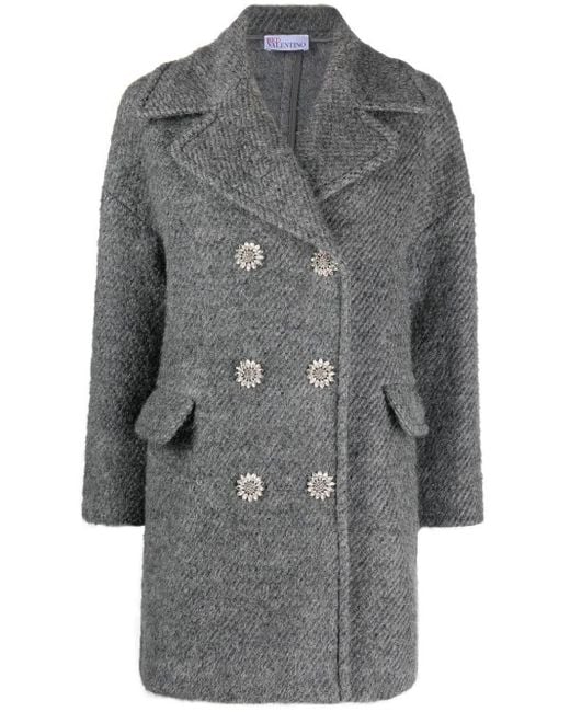 RED Valentino Gray Flap-pockets Double-breasted Coat