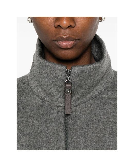 Brunello Cucinelli Gray Sweater High-Neck Two-Way Zip