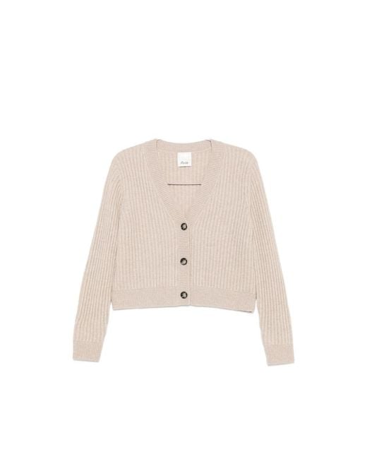 Allude Natural Ribbed-Knit V-Neck Cardigan