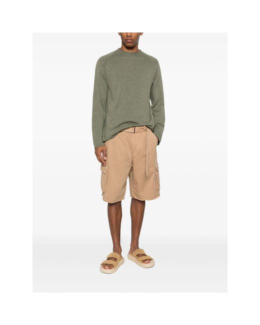 Laneus Natural Belted Button Cargo Shorts for men