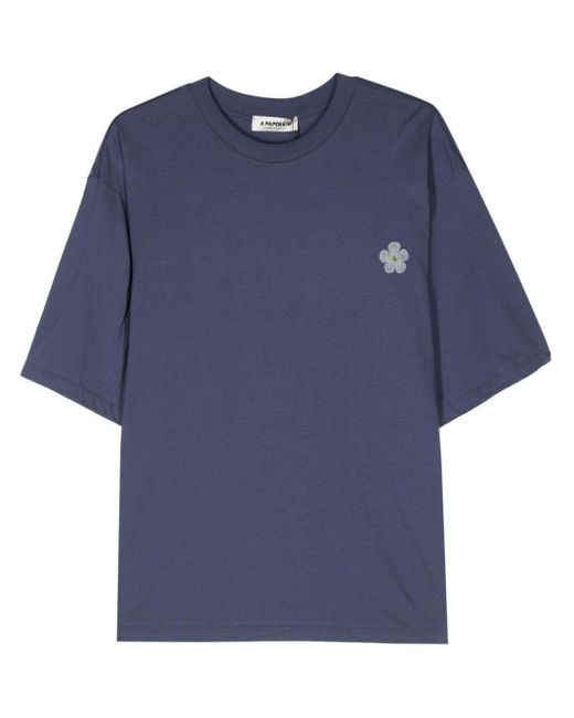A PAPER KID Blue Logo-Print Cotton T-Shirt