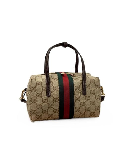 Gucci Brown Mini Boston Gg Supreme Tote Bag