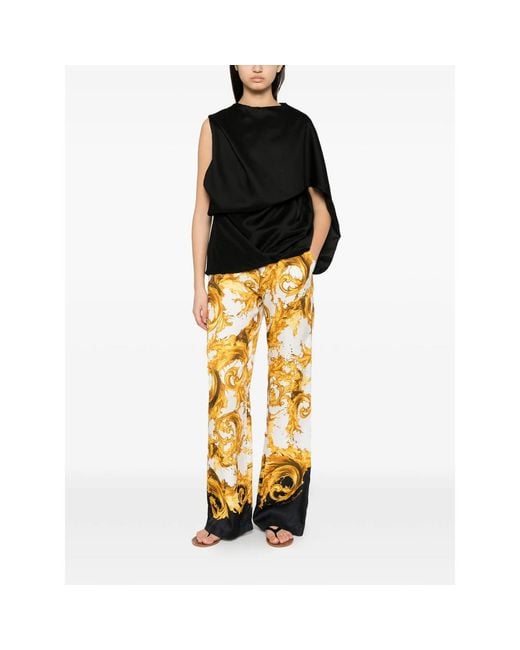 Versace Jeans Couture Metallic Barocco-Print Wide-Leg Trousers
