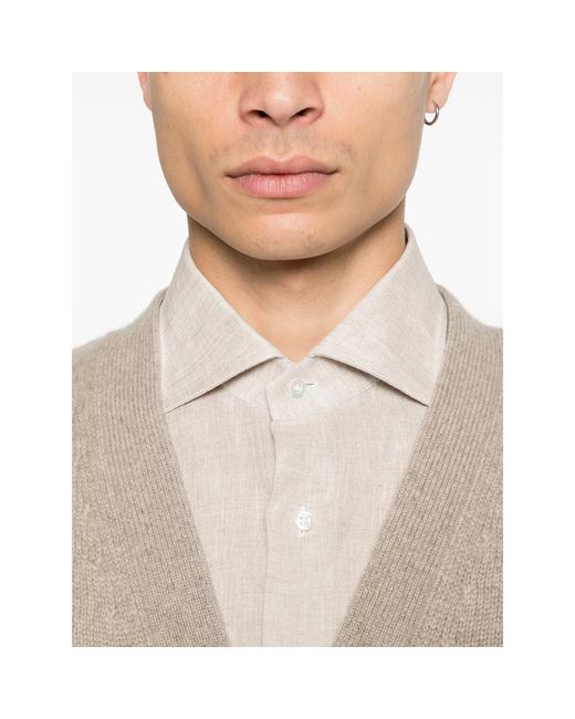 Isaia White Buttoned Long-Sleeve Shirt for men