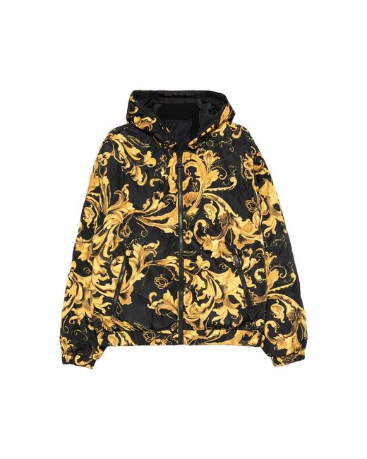 Versace Jeans Couture Black Baroque-Print Hooded Jacket for men