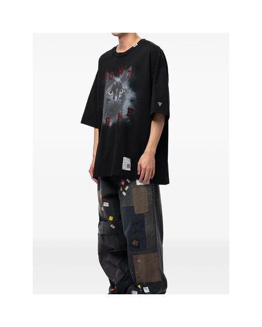Maison Mihara Yasuhiro Black Cat-Printed T-Shirt for men