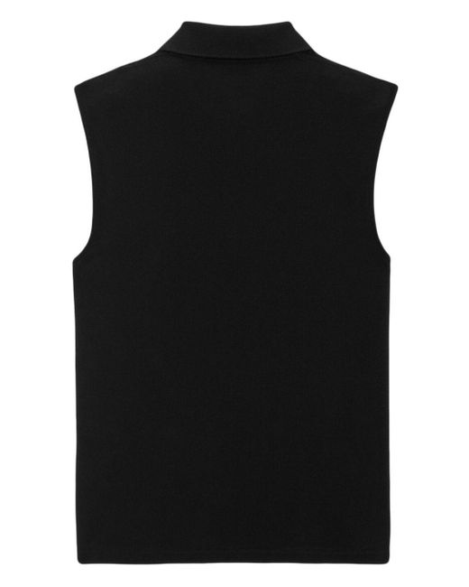 Saint Laurent Black Polo Shirt Sans Manches Broderie for men