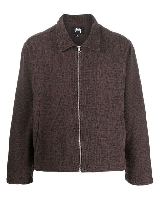 Stussy Brown Leopard-print Zip-up Jacket for men