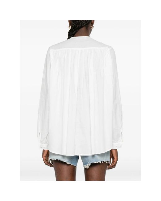 JC Sophie White Lavinia Buttoned Gathered Top