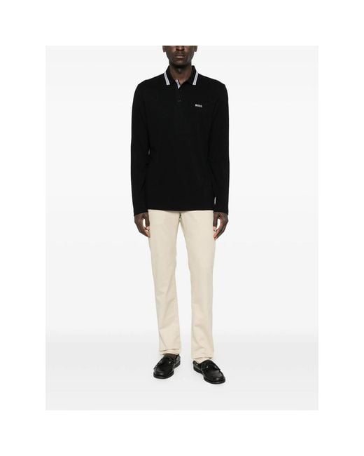 Boss Black Long-Sleeved Cotton Piqué Polo Shirt for men