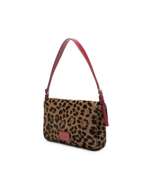 Staud Brown Leopard-Pattern Leather Shoulder Bag