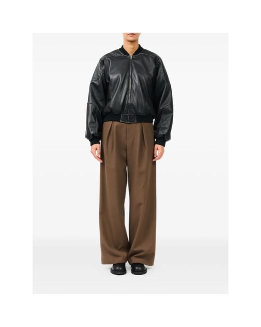 MM6 by Maison Margiela Black Faux Leather Jacket With Rib-Knit Trim