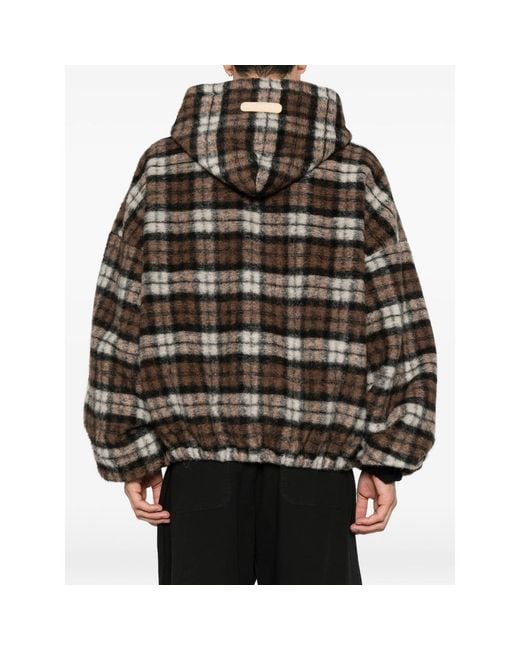 PDF Black Check-Pattern Zip-Up Hoodie for men