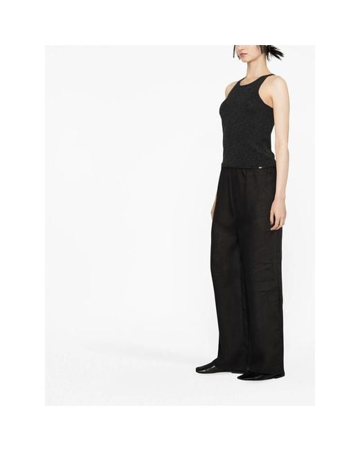 Baserange Black Domond Wide-Leg Linen Trousers