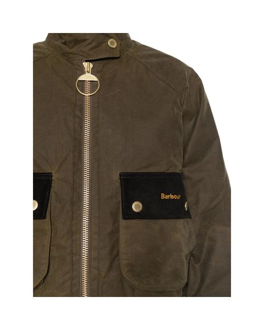 Barbour Green Corduroy-Trim Zip-Fastening Jacket