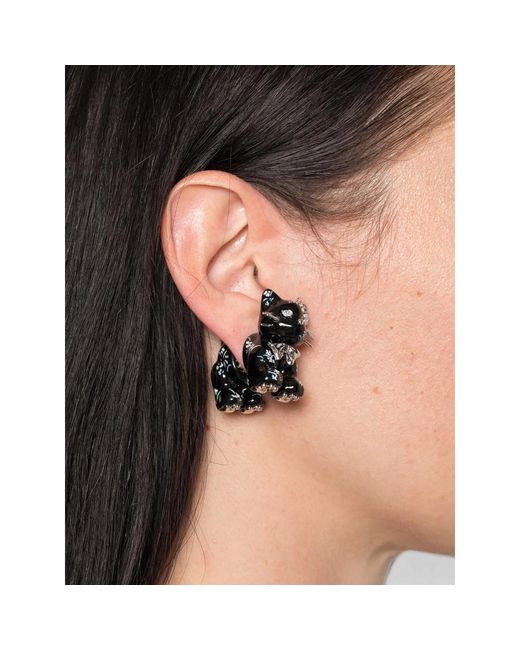 YVMIN Black Split Kitten Crystal-Embellished Earrings