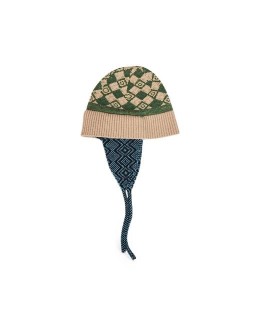Dries Van Noten Green Jacquard-Knit Earflap Beanie Hat for men