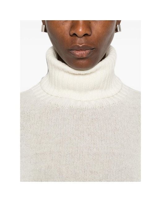 Aragona White Roll-Neck Ribbed-Trim Sweater