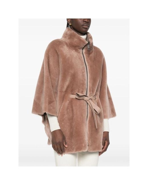 Suprema Brown Belted Shearling Jacket
