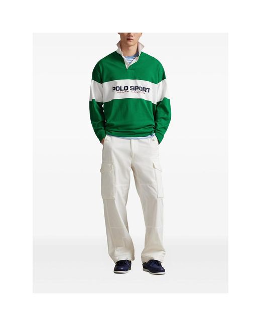 Ralph Lauren Green Sport-Rugby Long-Sleeves Polo Shirt for men