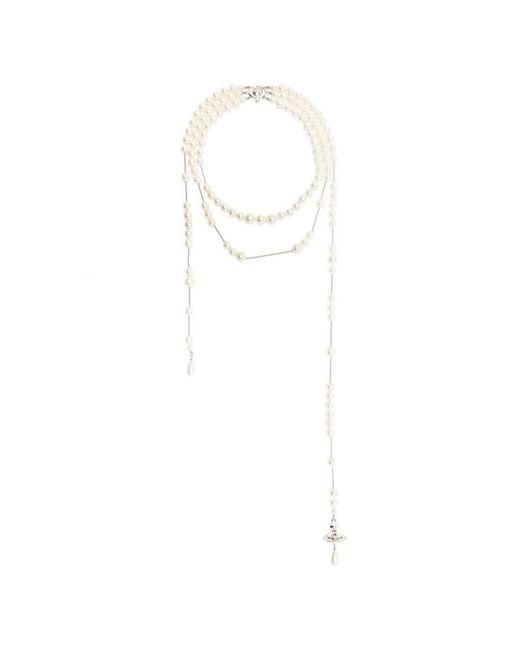 Vivienne Westwood White Pearl-Embellished Wraparound Necklace