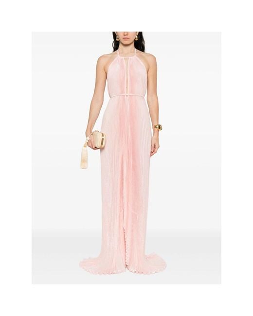 L'idée Pink Pleated Halterneck Gown