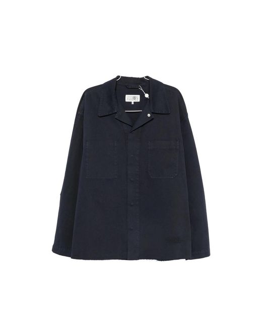 MM6 by Maison Margiela Blue Concealed-Fastening Patch-Pocket Shirt Jacket for men