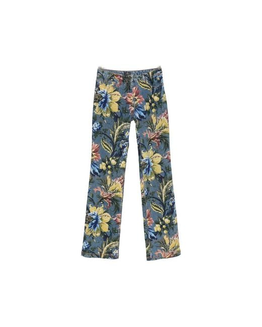 Etro Blue Floral-Print Jeans