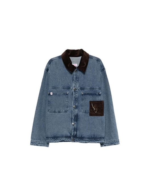 Charles Jeffrey Blue Denim Jacket With Corduroy Collar for men
