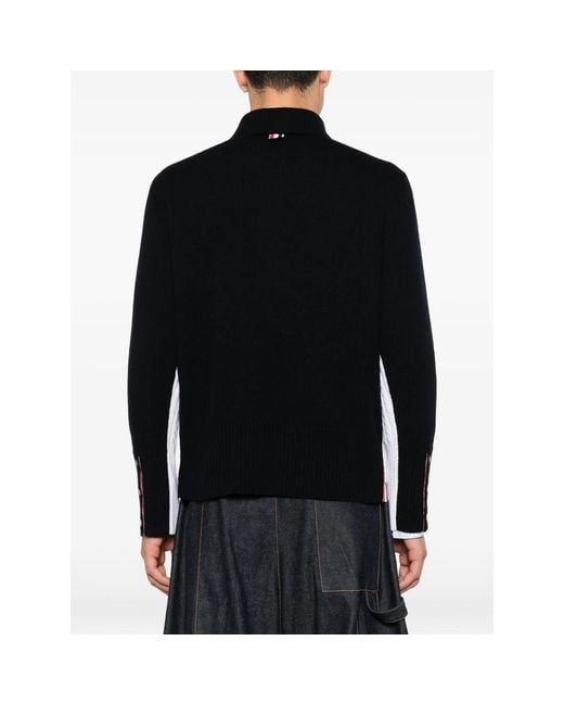 Thom Browne Black 4-Bar Cable-Knit Polo Shirt for men