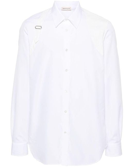 Alexander McQueen White Buckl/-Detail Silk Shirt for men
