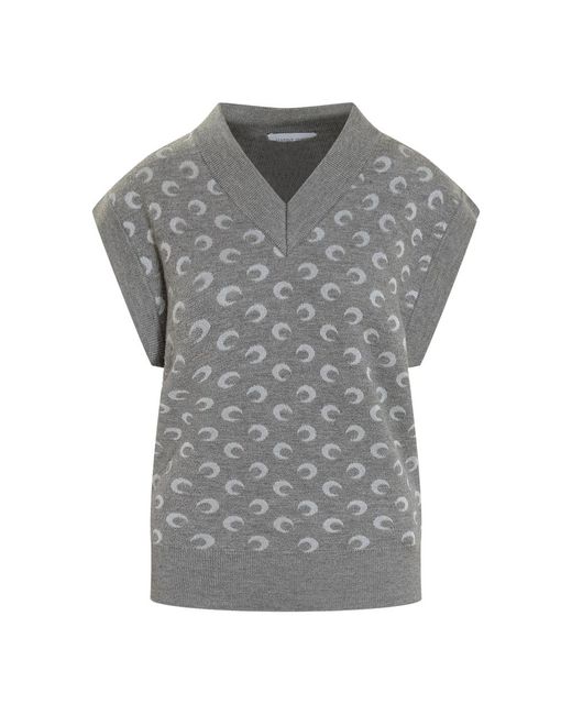 MARINE SERRE Gray Crescent-Print V-Neck Vest for men
