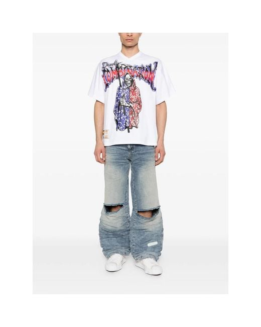 PDF White Graphic-Print T-Shirt for men