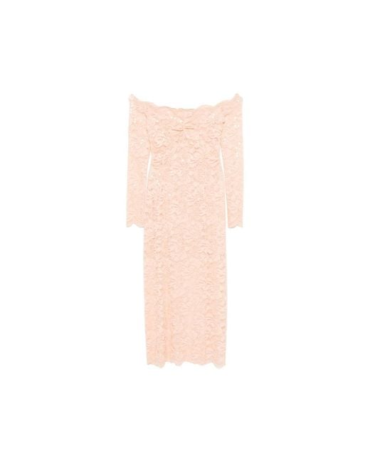 Rabanne Pink Floral-Lace Long-Sleeve Midi Dress