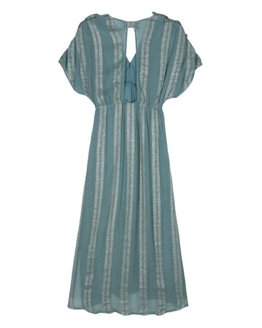Louise Misha Blue Metallic-Threading Striped Dress