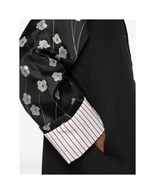 Stine Goya Black Floral-Print Panelled Coat