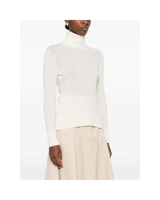 Aragona White Roll-Neck Ribbed-Trim Sweater