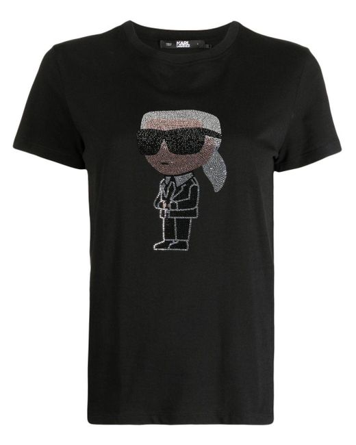 Karl Lagerfeld Black Ikonik Rhinestone-embellished T-shirt