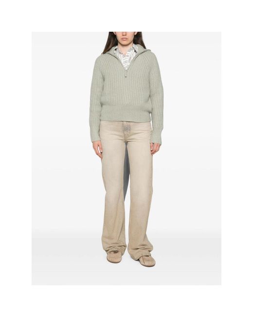 Allude Green Ribbed-Knit Zip-Up Sweater