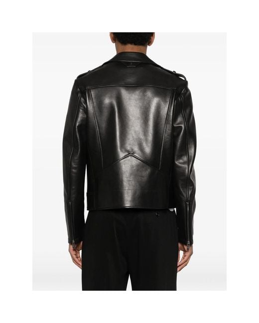 SANTORO Black Leather Biker Jacket for men