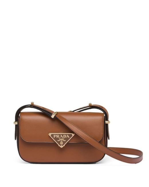 Prada Brown Logo-Plaque Leather Crossbody Bag
