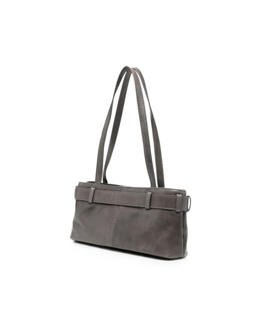 OSOI Gray Buckle-Detail Leather Tote Bag