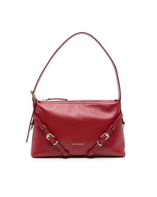 Givenchy Red Mini Voyou Buckle-Detail Leather Tote Bag