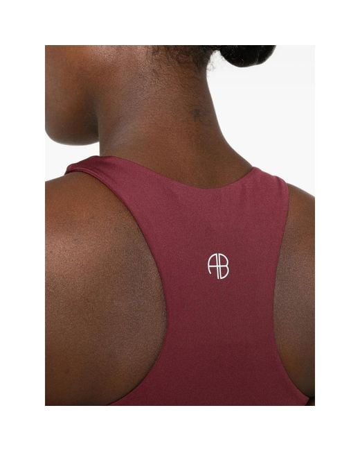 Anine Bing Red Elina Logo-Print Racerback Top